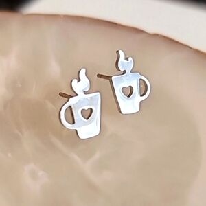 I Love Coffee Stainless Steel Stud Earrings